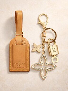Authentic Louis Vuitton Gold Padlock &Tan Luggage Tag Charm Set-Unbranded Charm